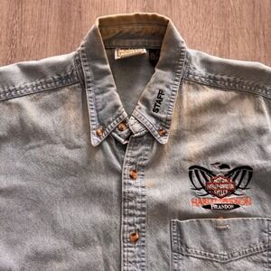 Vintage Harley Davidson Brandon Staff Denim Shirt Blue Pointe Mens Medium Blue